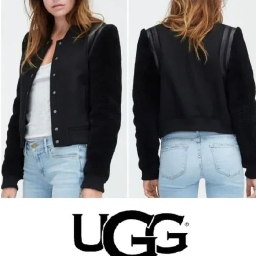 Ugg Black Wool Sheepskin Bomber Jacket